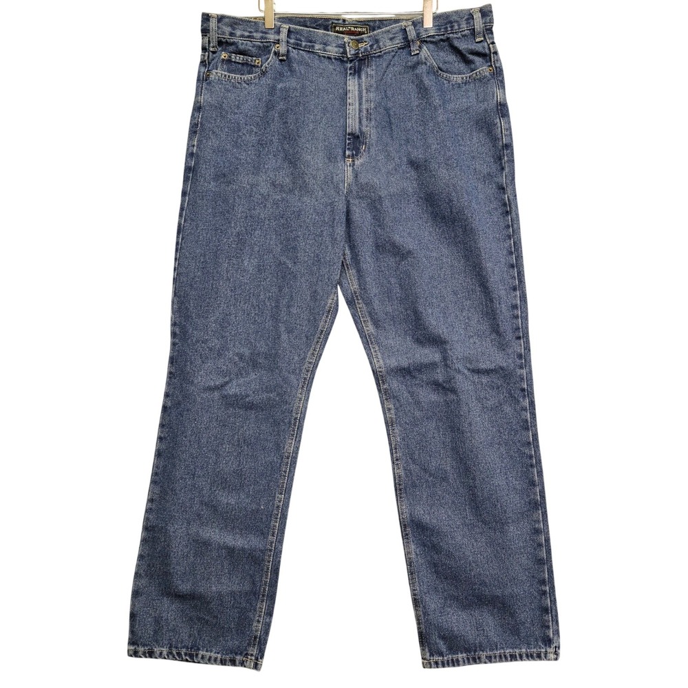 Real‎ Ranch Mens Relaxed Fit Straight Leg Blue Denim Workwear Jeans 42x32 NWT